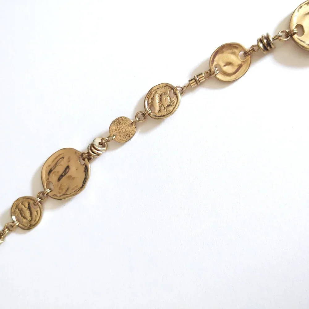 Long gold tone disk single strand necklace - Picture 12 of 12
